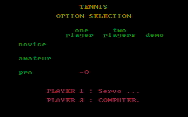 Tournament Tennis IBM PC/Compatibles Screenshot: Setting up game options.