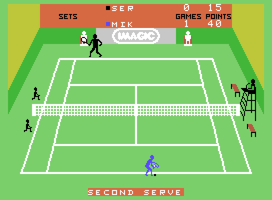 Tournament Tennis ColecoVision Screenshot: Second serve...