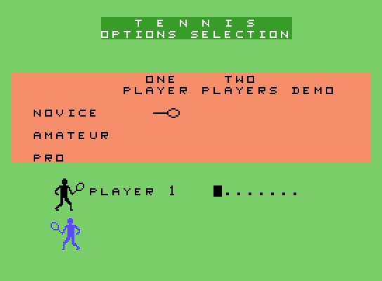 Tournament Tennis ColecoVision Screenshot: Setting up some game options.