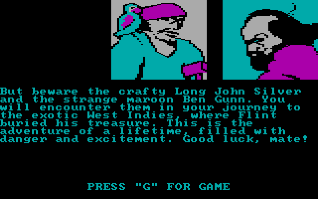 Treasure Island IBM PC/Compatibles Screenshot: More warnings to heed, and a wish of good luck!
