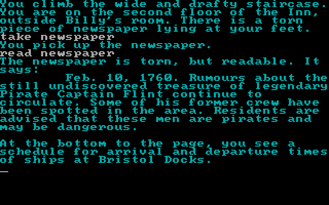 Treasure Island IBM PC/Compatibles Screenshot: A view of an all-text screen in this game