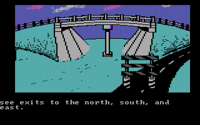 Adventures of Buckaroo Banzai: Across the Eighth Dimension, The IBM PC/Compatibles Screenshot: A bridge; which way to go from here?