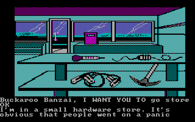 Adventures of Buckaroo Banzai: Across the Eighth Dimension, The IBM PC/Compatibles Screenshot: In the hardware store; lot's of stuff to take!