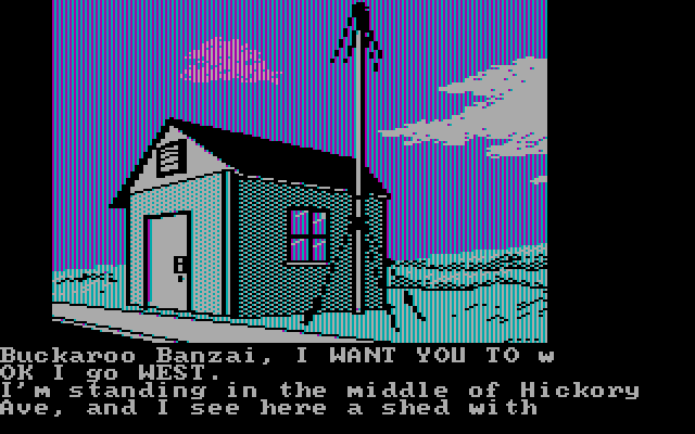 Adventures of Buckaroo Banzai: Across the Eighth Dimension, The IBM PC/Compatibles Screenshot: I wonder what is inside this shed...