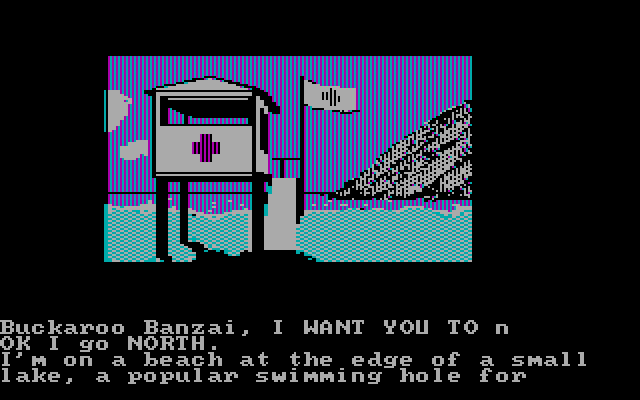 Adventures of Buckaroo Banzai: Across the Eighth Dimension, The IBM PC/Compatibles Screenshot: A lifeguard station...doesn't seem to be anyone here.