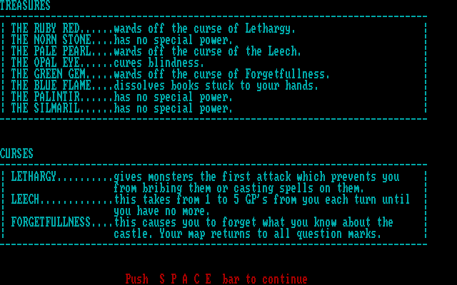 Amulet of Yendor IBM PC/Compatibles Screenshot: Here are some treasures you can find.