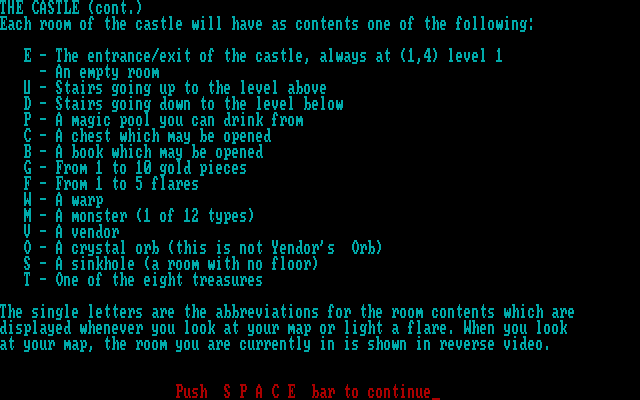 Amulet of Yendor IBM PC/Compatibles Screenshot: First part of the instructions.