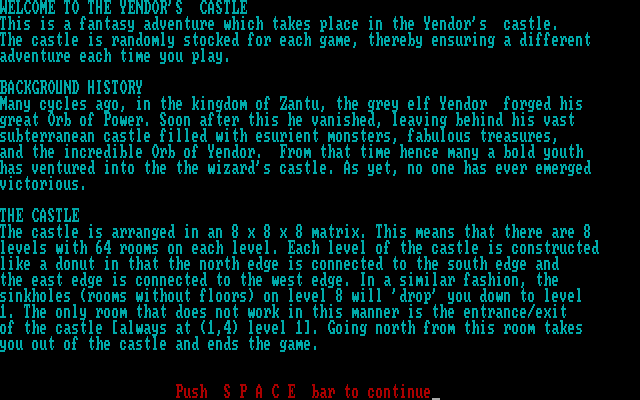 Amulet of Yendor IBM PC/Compatibles Screenshot: Title screen and introduction.