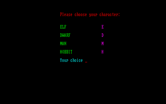 Amulet of Yendor IBM PC/Compatibles Screenshot: Select your character.