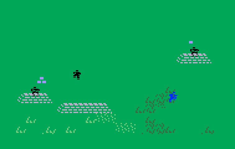 Commando Intellivision Screenshot: More enemies appear behind bunkers as the game progresses...