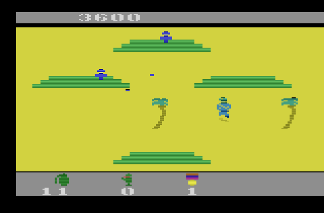 Commando Atari 2600 Screenshot: Watch out for these guys behind the bunkers.