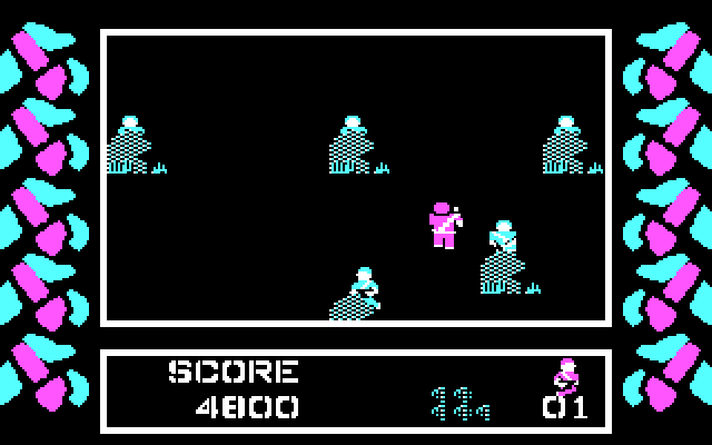 Commando IBM PC/Compatibles Screenshot: Enemies hide behind all kinds of barriers.