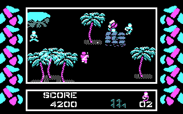 Commando IBM PC/Compatibles Screenshot: Watch out for opponents hiding behind trees and other barriers.