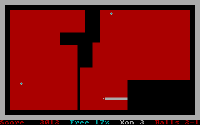 AntiXonix IBM PC/Compatibles Screenshot: Slowly coloring the board black.
