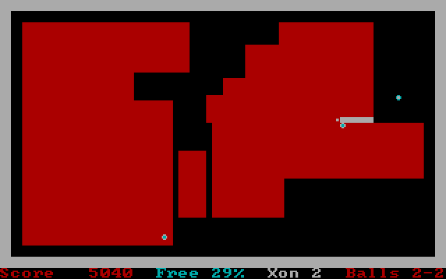 AntiXonix IBM PC/Compatibles Screenshot: One of the bouncing balls caught me.