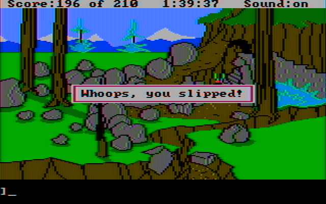 King's Quest III: To Heir is Human IBM PC/Compatibles Screenshot: Oops, I slipped! Sometimes this means game over, other times you're ok.