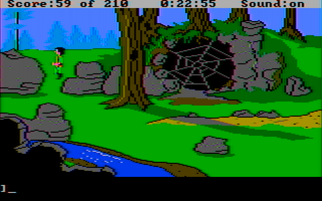 King's Quest III: To Heir is Human IBM PC/Compatibles Screenshot: This cave is blocked by a giant spider web!
