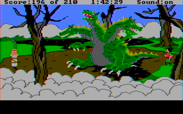 King's Quest III: To Heir is Human IBM PC/Compatibles Screenshot: A dragon? This looks like trouble!