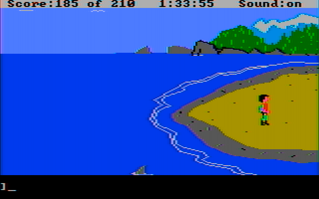King's Quest III: To Heir is Human IBM PC/Compatibles Screenshot: A shark is in the water...be careful when swimming!