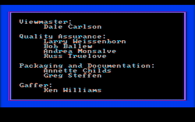 King's Quest III: To Heir is Human IBM PC/Compatibles Screenshot: Game credits, continued...