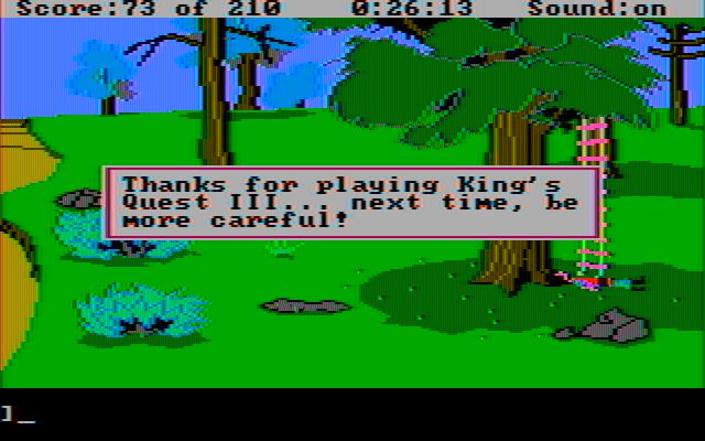 King's Quest III: To Heir is Human IBM PC/Compatibles Screenshot: Game over; time to restore a game!