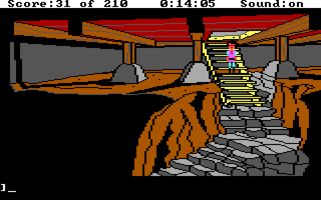 King's Quest III: To Heir is Human IBM PC/Compatibles Screenshot: A secret staircase! Where does it go?