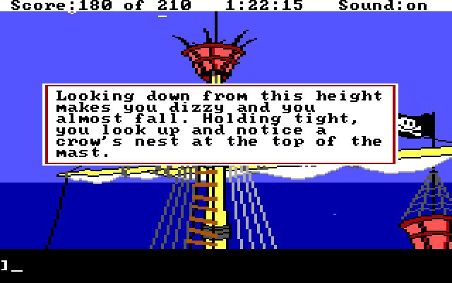 King's Quest III: To Heir is Human IBM PC/Compatibles Screenshot: Can I see land from here? Not yet...