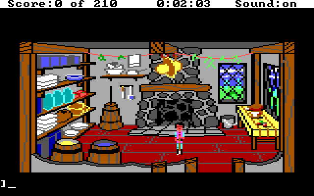 King's Quest III: To Heir is Human IBM PC/Compatibles Screenshot: Chores, sweeping the kitchen.