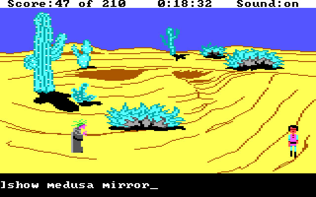 King's Quest III: To Heir is Human IBM PC/Compatibles Screenshot: It's Medusa! Don't get turned to stone...