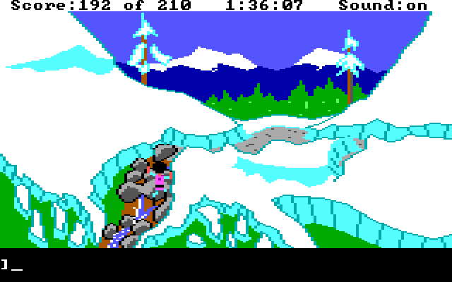 King's Quest III: To Heir is Human IBM PC/Compatibles Screenshot: Climbing a mountain...