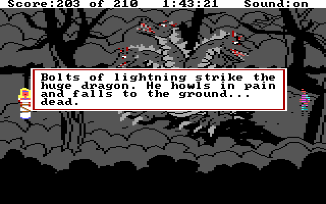 King's Quest III: To Heir is Human IBM PC/Compatibles Screenshot: Using a storm to attack a dragon...