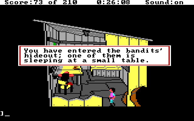 King's Quest III: To Heir is Human IBM PC/Compatibles Screenshot: The bandits are asleep! Lucky!