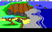 King's Quest III: To Heir is Human for IBM PC/Compatibles - Transformed into an eagle, carrying a large spider out to sea...