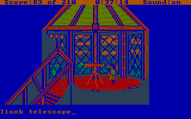 King's Quest III: To Heir is Human IBM PC/Compatibles Screenshot: Checking out a telescope...