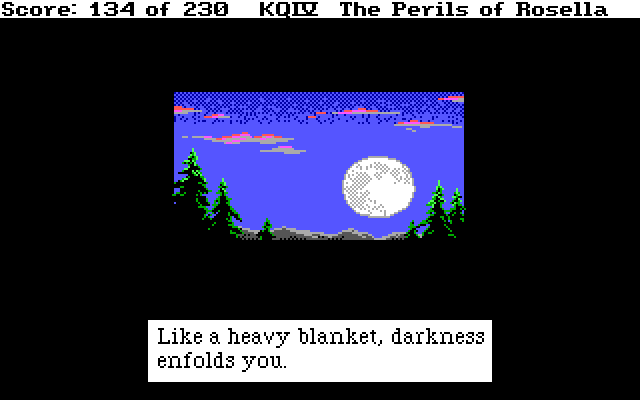 King's Quest IV: The Perils of Rosella IBM PC/Compatibles Screenshot: Day turns to night...