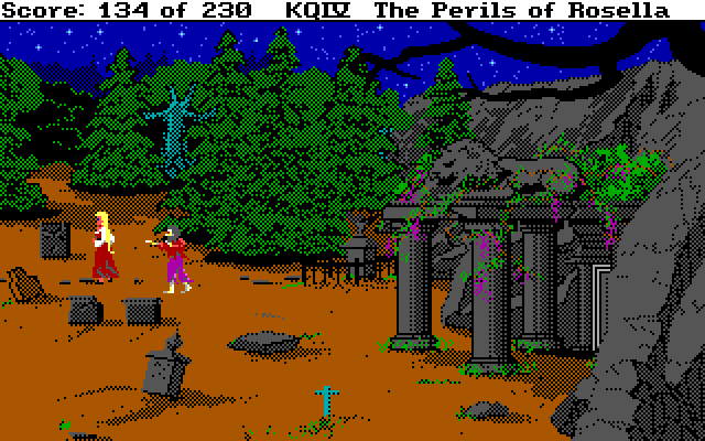 King's Quest IV: The Perils of Rosella IBM PC/Compatibles Screenshot: Careful, zombies wander in the graveyards!
