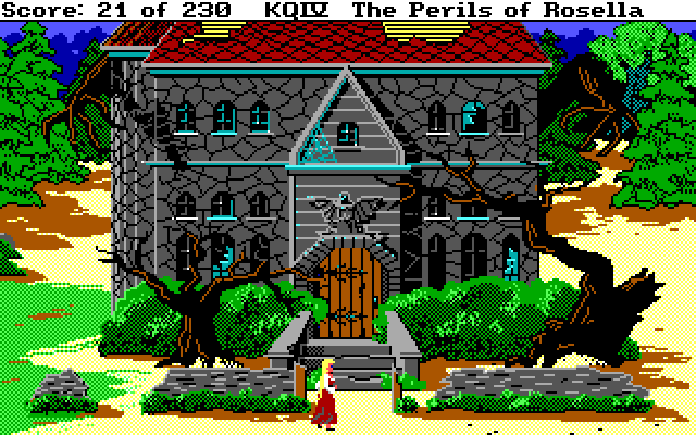 King's Quest IV: The Perils of Rosella IBM PC/Compatibles Screenshot: Outside the haunted mansion during the day.