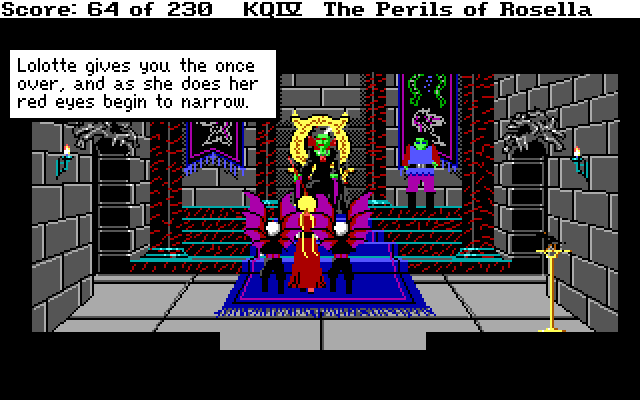 King's Quest IV: The Perils of Rosella IBM PC/Compatibles Screenshot: Lolotte isn't particularly friendly...