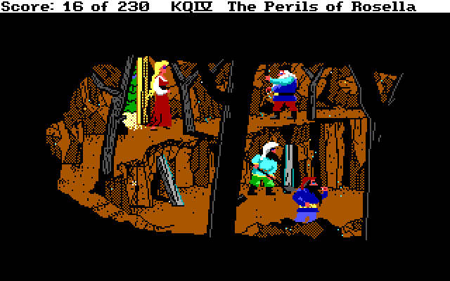 King's Quest IV: The Perils of Rosella IBM PC/Compatibles Screenshot: The dwarves working in a cave.