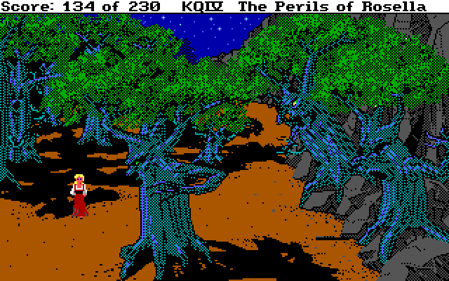 King's Quest IV: The Perils of Rosella IBM PC/Compatibles Screenshot: The scary forest becomes scarier in the dark.