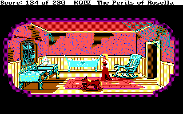 King's Quest IV: The Perils of Rosella IBM PC/Compatibles Screenshot: When it's dark out ghosts wander around in this mansion.