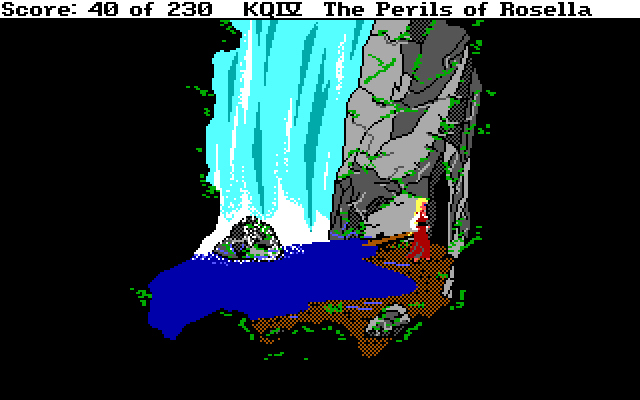 King's Quest IV: The Perils of Rosella IBM PC/Compatibles Screenshot: Yep, a cave is behind the waterfall!