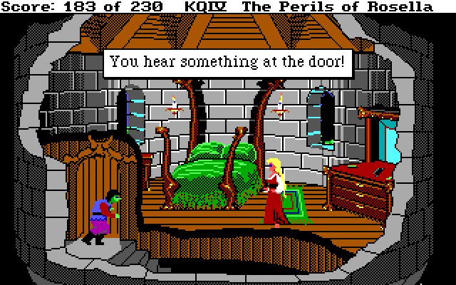 King's Quest IV: The Perils of Rosella IBM PC/Compatibles Screenshot: Trapped! But maybe someone can help?