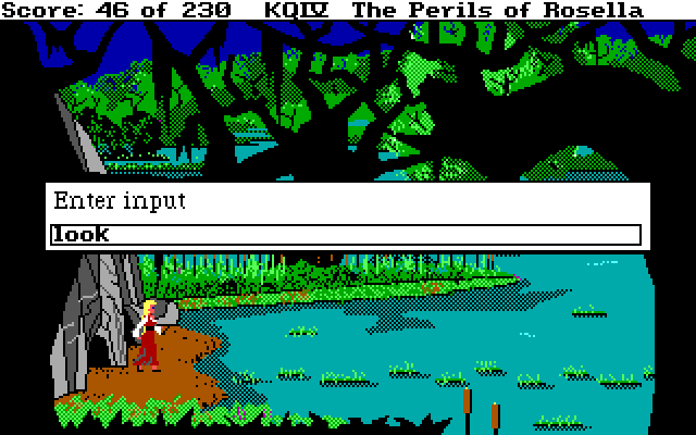 King's Quest IV: The Perils of Rosella IBM PC/Compatibles Screenshot: Typing in a command; it looks like I'm in a swamp.