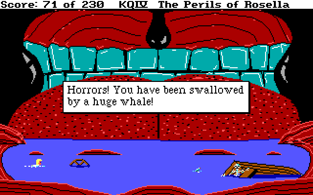 King's Quest IV: The Perils of Rosella IBM PC/Compatibles Screenshot: Oh no, I'm stuck inside a whale!