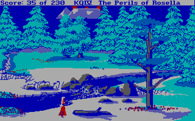 King's Quest IV: The Perils of Rosella IBM PC/Compatibles Screenshot: Looks like a haunted house in the distance.