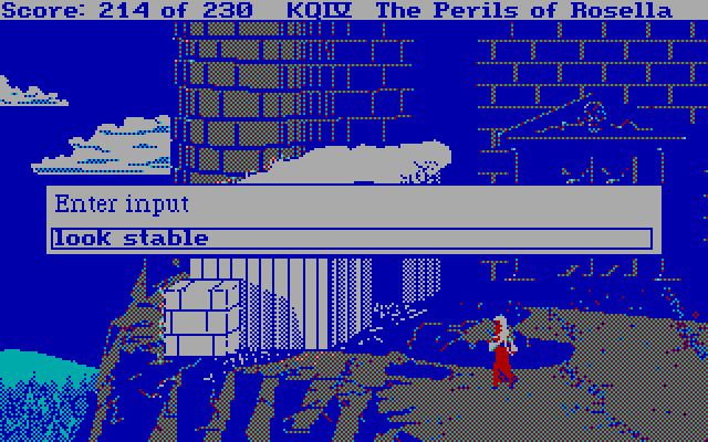 King's Quest IV: The Perils of Rosella IBM PC/Compatibles Screenshot: Examining a stable outside the castle.