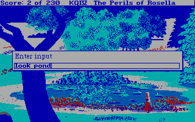 King's Quest IV: The Perils of Rosella IBM PC/Compatibles Screenshot: Examining a pond.