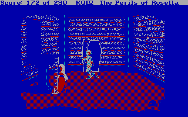 King's Quest IV: The Perils of Rosella IBM PC/Compatibles Screenshot: Being chased by a mummy!