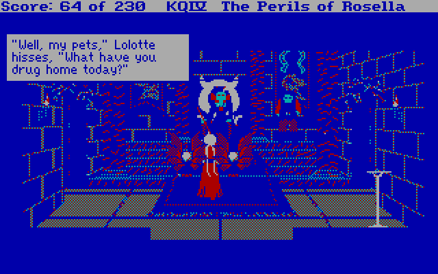King's Quest IV: The Perils of Rosella IBM PC/Compatibles Screenshot: What does Lolotte want with you?